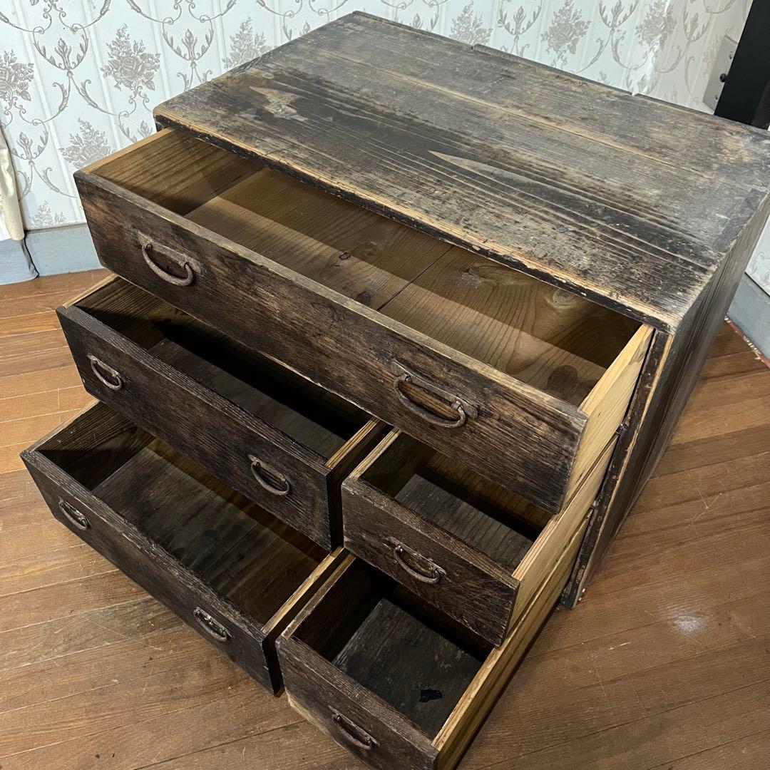 アンティーク】昭和レトロ 木製 小箪笥 小引出し 収納棚 チェスト 古家具