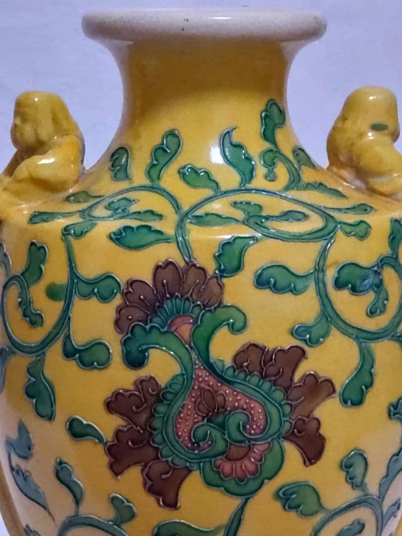 古玩 南紀男山焼 交趾唐草文 花入 古箱入