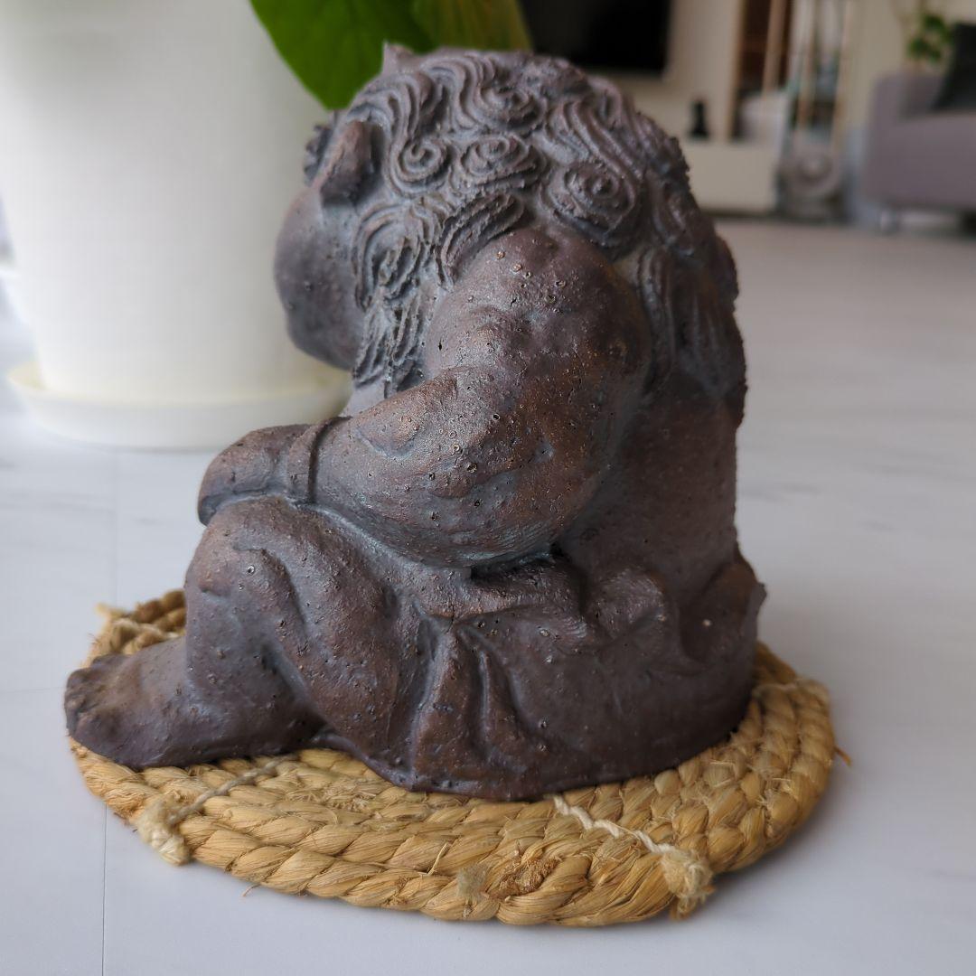 村秀鬼瓦工房】鬼もひるね 金棒 鬼の置物 安田瓦 装飾瓦 新潟県 工芸品