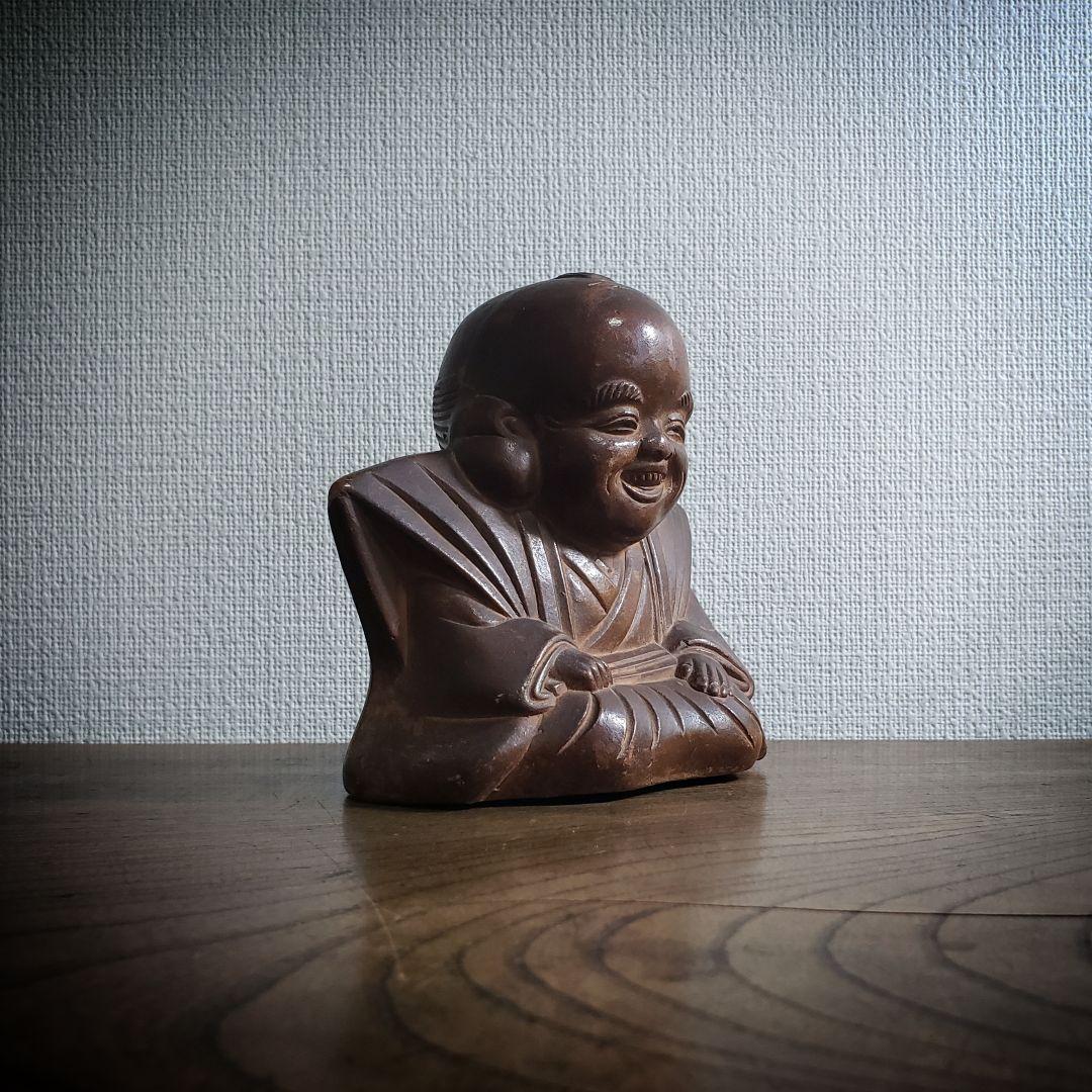 福助 古備前 貯金箱 縁起物 アンティーク 昭和レトロ 骨董品 明治 大正