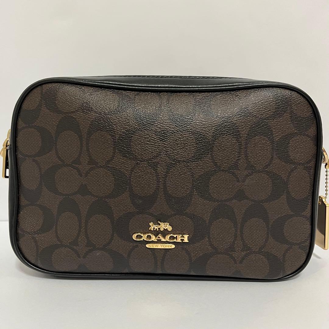 極美品✨コーチ　カメラバッグ　ショルダーバッグ　ダブルジップ　PVCレザー　黒