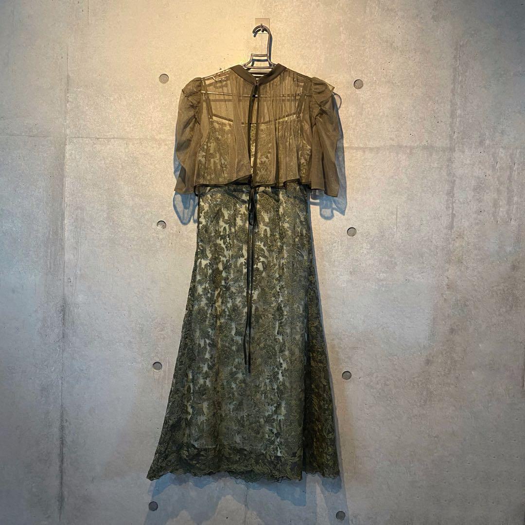 LEJA】フロントオープンバックプリーツウエストリボンボレロキャミ