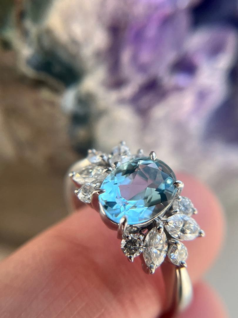 新品pt900アクアマリン0.97ctダイヤモンドリング指輪