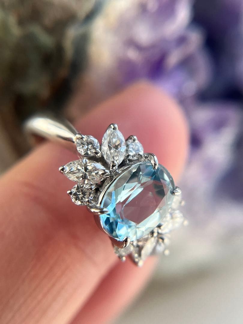新品pt900アクアマリン0.97ctダイヤモンドリング指輪