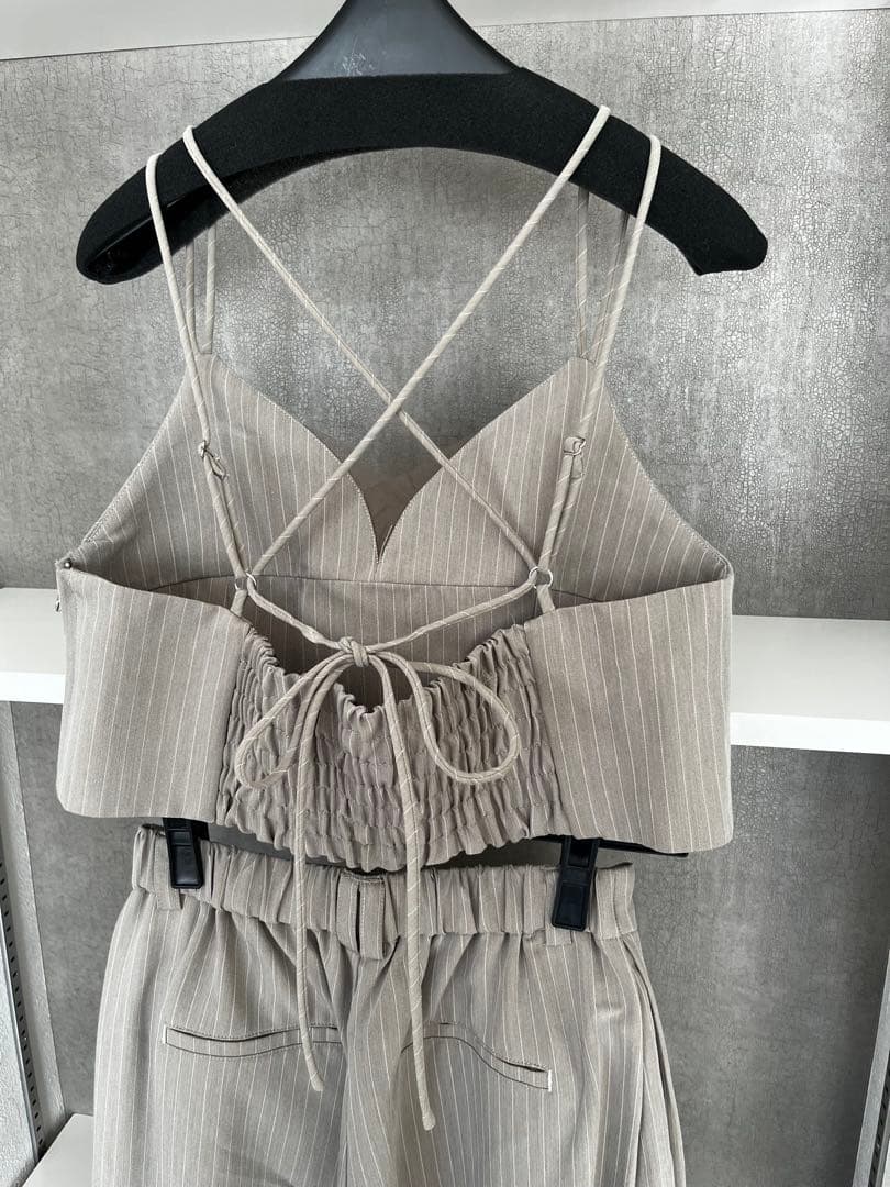 ANDRESD ピンストライプビスチェワイドパンツドレス　ベージュ　セットアップ