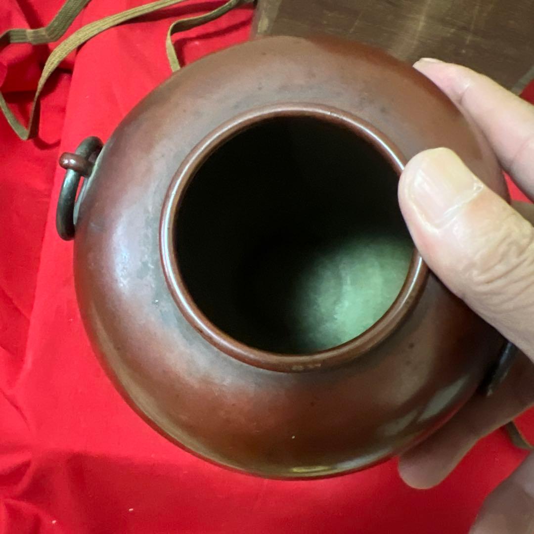 初代玉川堂　福禄寿片切彫　鎚起銅製花瓶　供箱