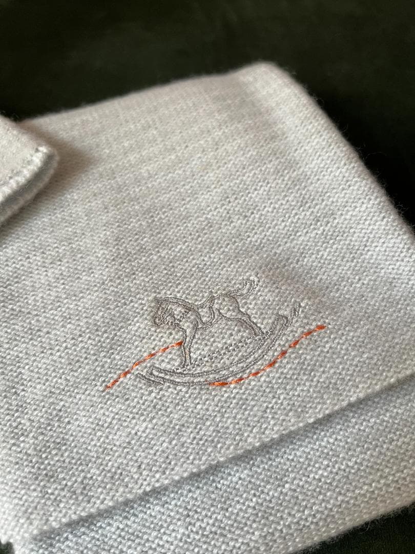 ベビー] エルメス / グレーブルー カシミヤ100% スカーフ＆帽子セット