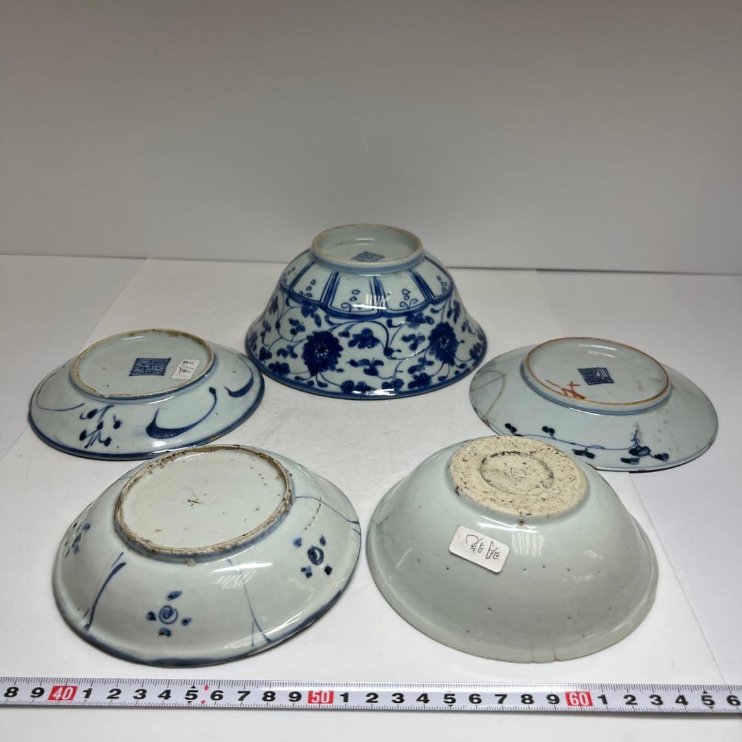 中国明末清朝時代 青草鉢、皿色々 口径約14~18㎝ 東Y7-1030②トヒサ