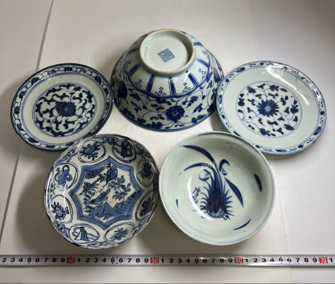 中国明末清朝時代 青草鉢、皿色々 口径約14~18㎝ 東