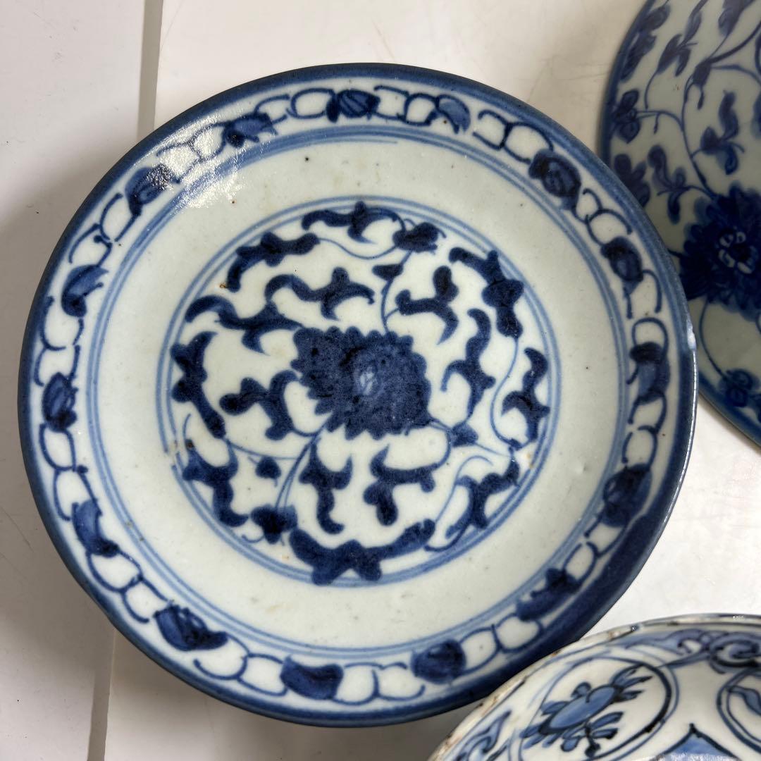 中国明末清朝時代 青草鉢、皿色々 口径約14~18㎝ 東Y7-1030②トヒサ