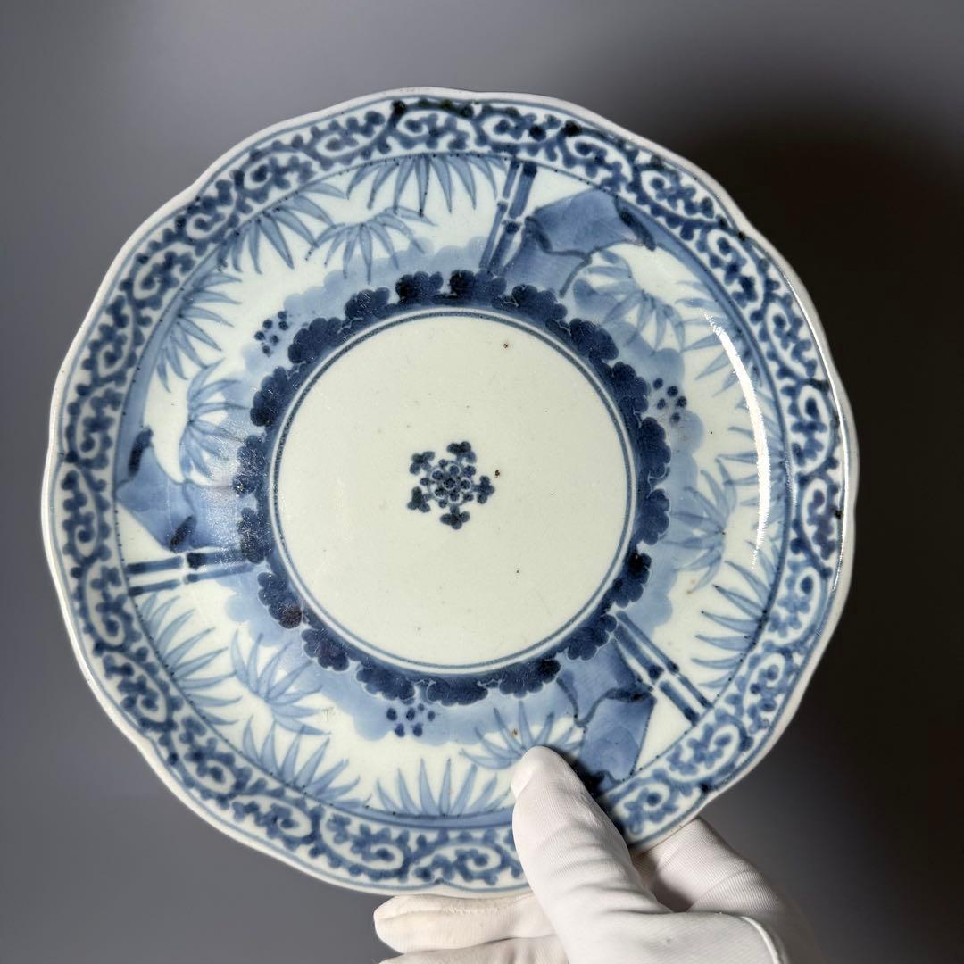 古伊万里 染付竹林蛸唐草文七寸皿 六枚 大明成化