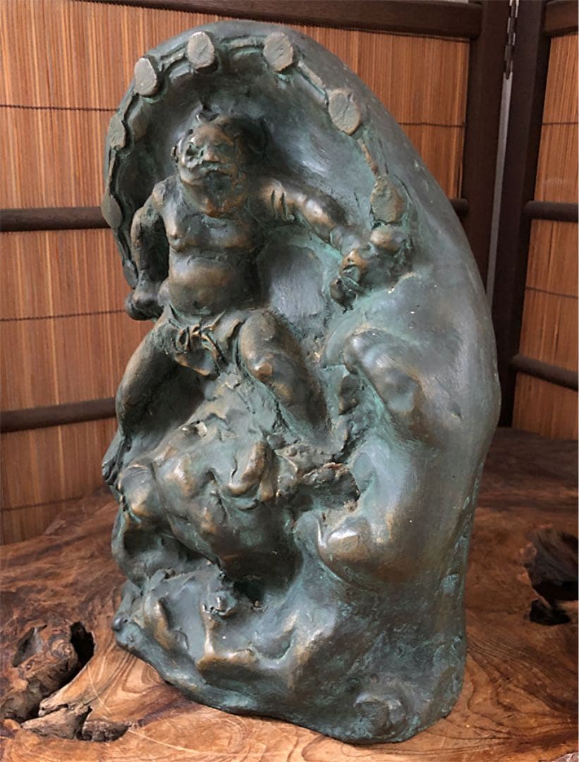 希少 時代 雷神像 仏像 銅製 ブロンズ 北村西望 文化勲章受賞 日本芸術会員