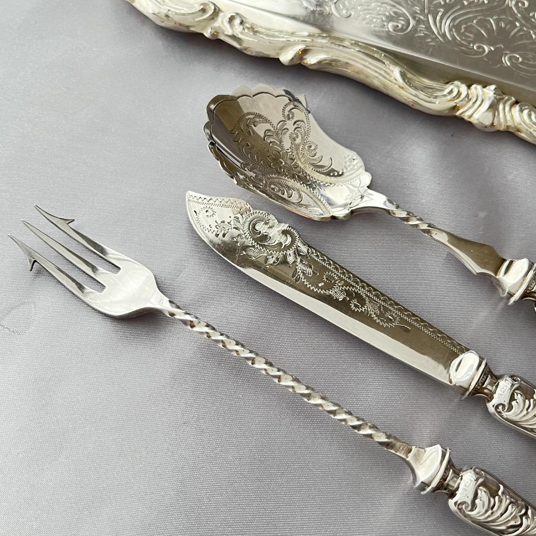 英国】【純銀ハンドル】プレザーブスプーン / ピクルスフォーク