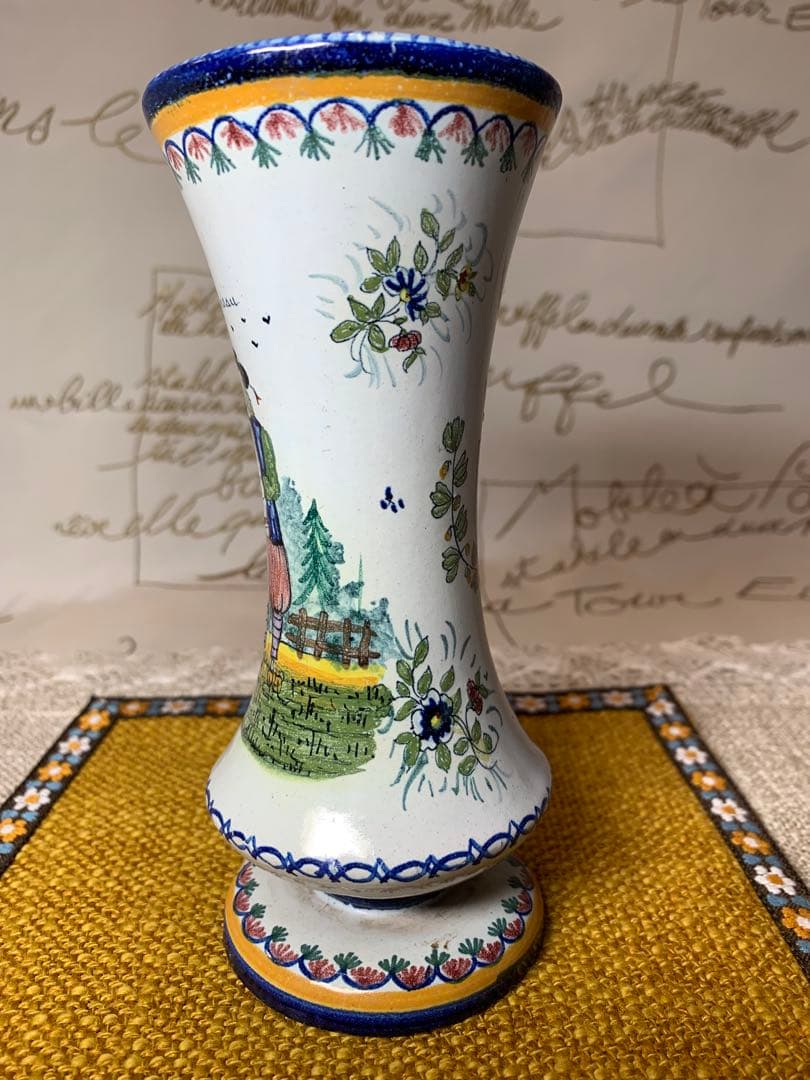 フランス製 アンティーク 上手に細かく描かれたコンカルノー街の絵が素敵な