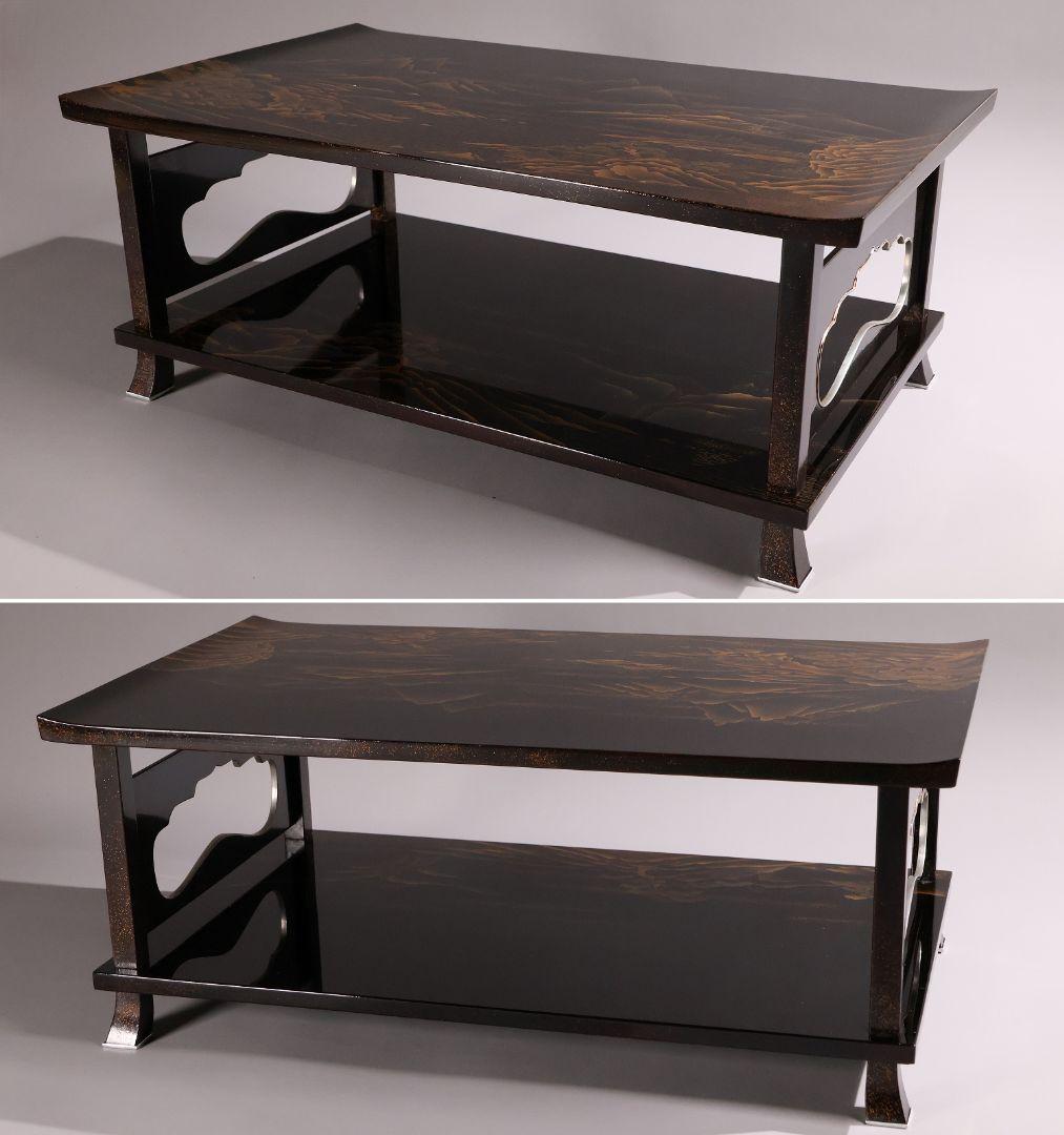 MA771】蒔絵師 久世宗春 研出山水蒔絵 上手 冠卓 二段卓 共