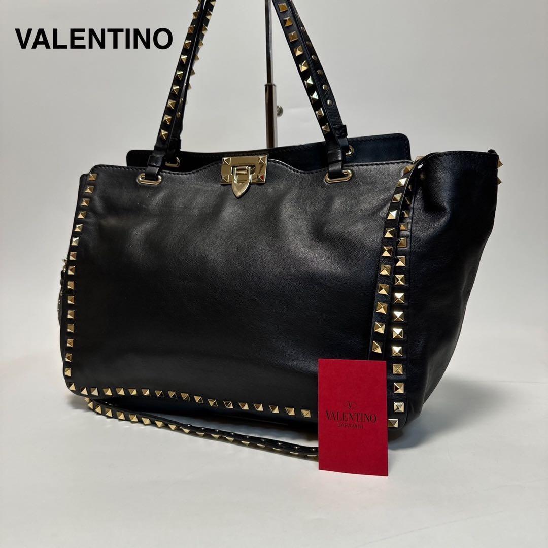 t67【極美品】ヴァレンティノ　ロックスタッズブラックレザー2wayショルダー.