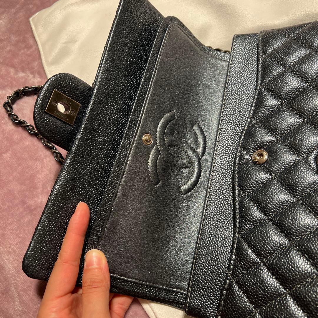 CHANEL マトラッセ キャビアスキン チェーンショルダーバッグ ダークグレー