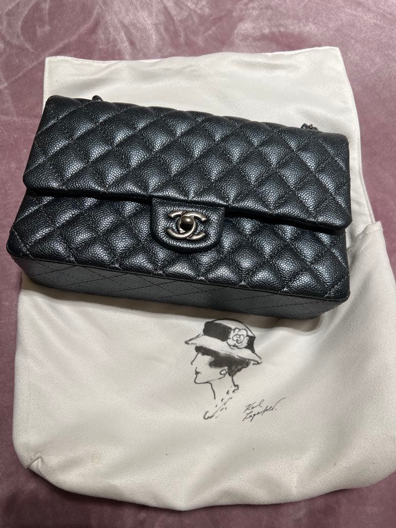 CHANEL マトラッセ キャビアスキン チェーンショルダーバッグ ダークグレー