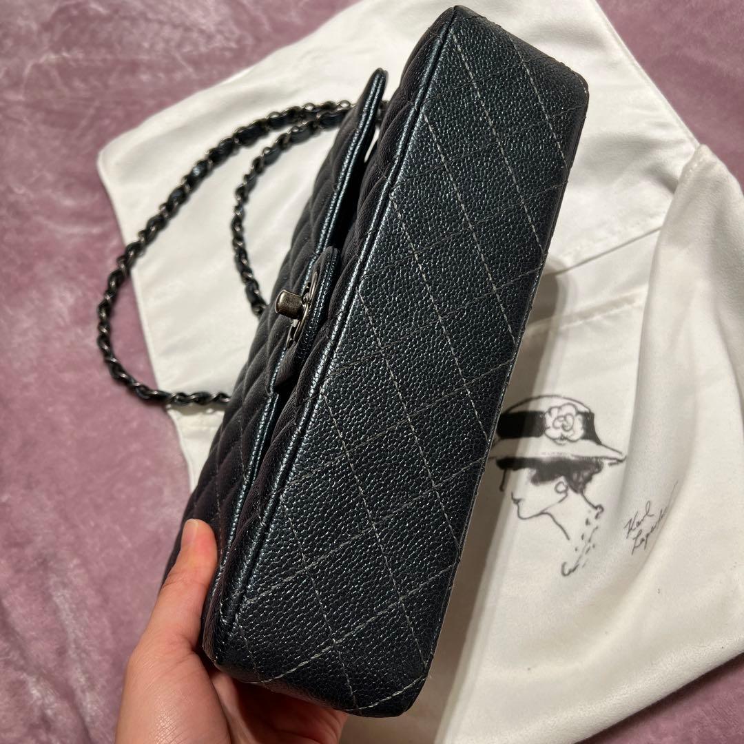 CHANEL マトラッセ キャビアスキン チェーンショルダーバッグ ダークグレー