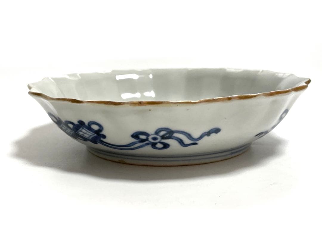 古伊万里 骨董 色絵 金彩 栗に蝶々の図 秋 輪花縁 なます皿 膾皿