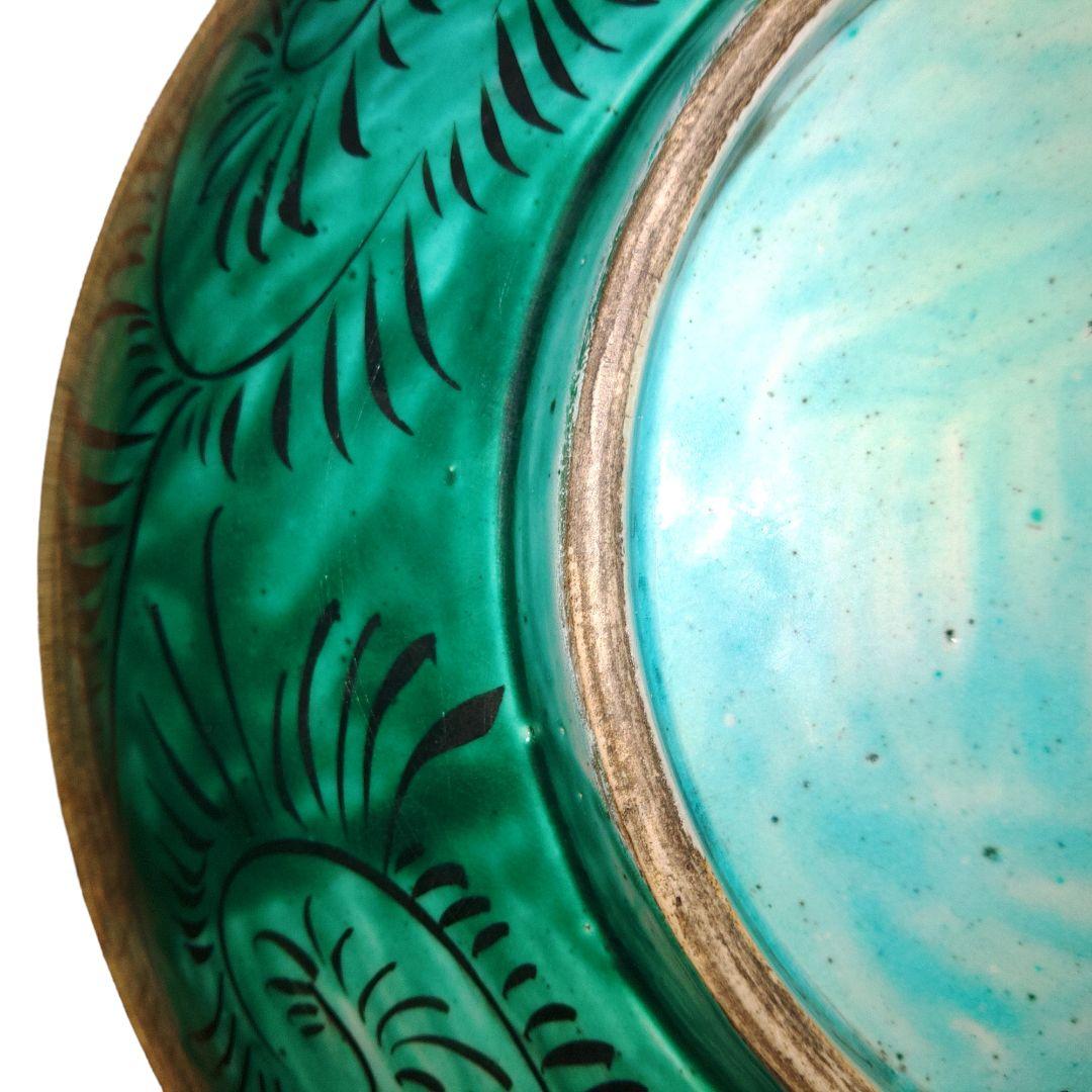 青手九谷焼 角福 双鳥桜椿文飾皿 直径37cm