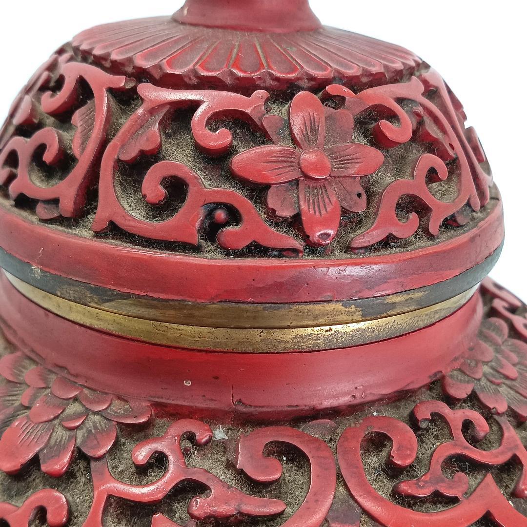 堆朱？ 壺 約16㎝ 中国美術工芸品 伝統美術 茶壺 茶入 置物 インテリア