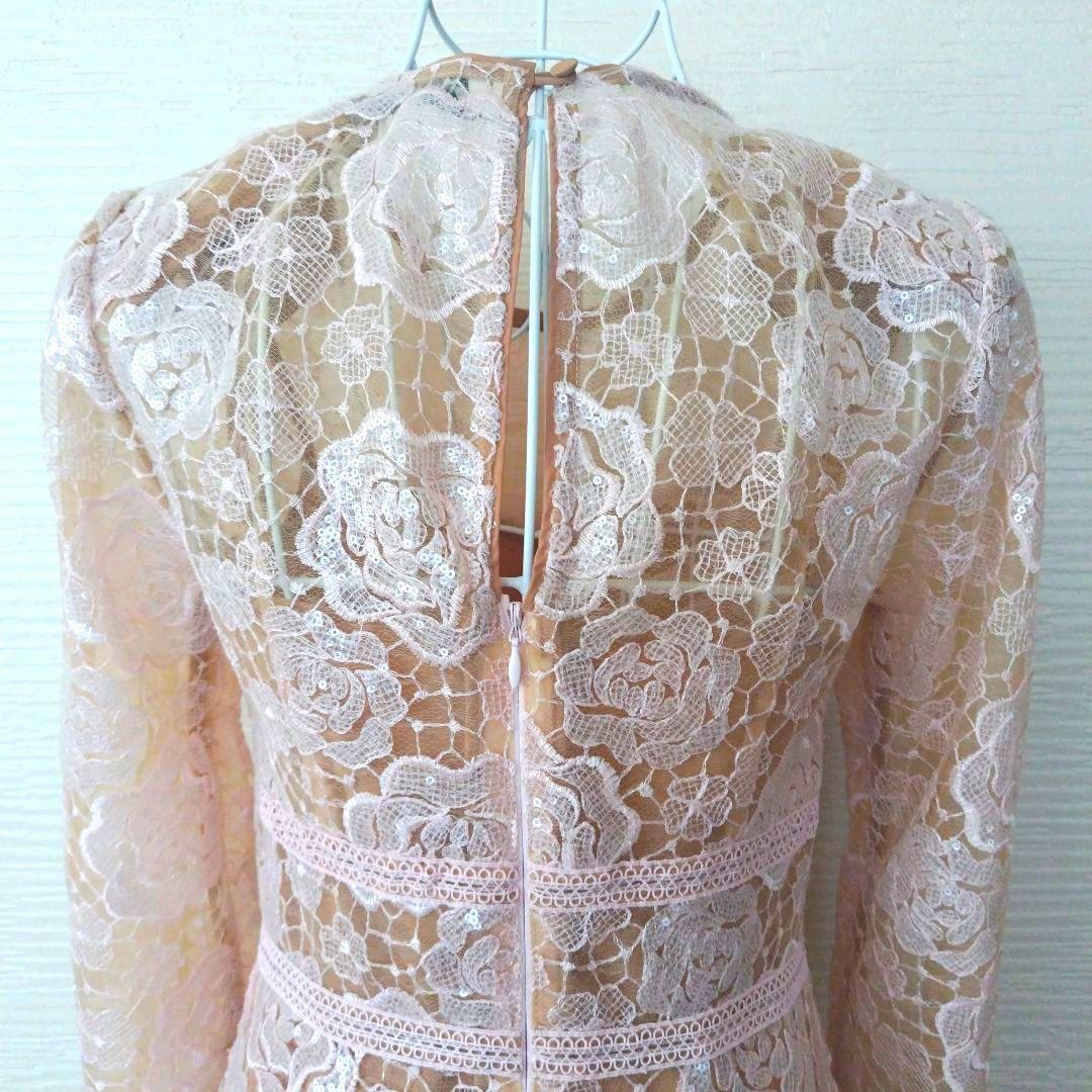 セルフポートレイト ローズレース スパンコール ドレス ピンク UK6/US2