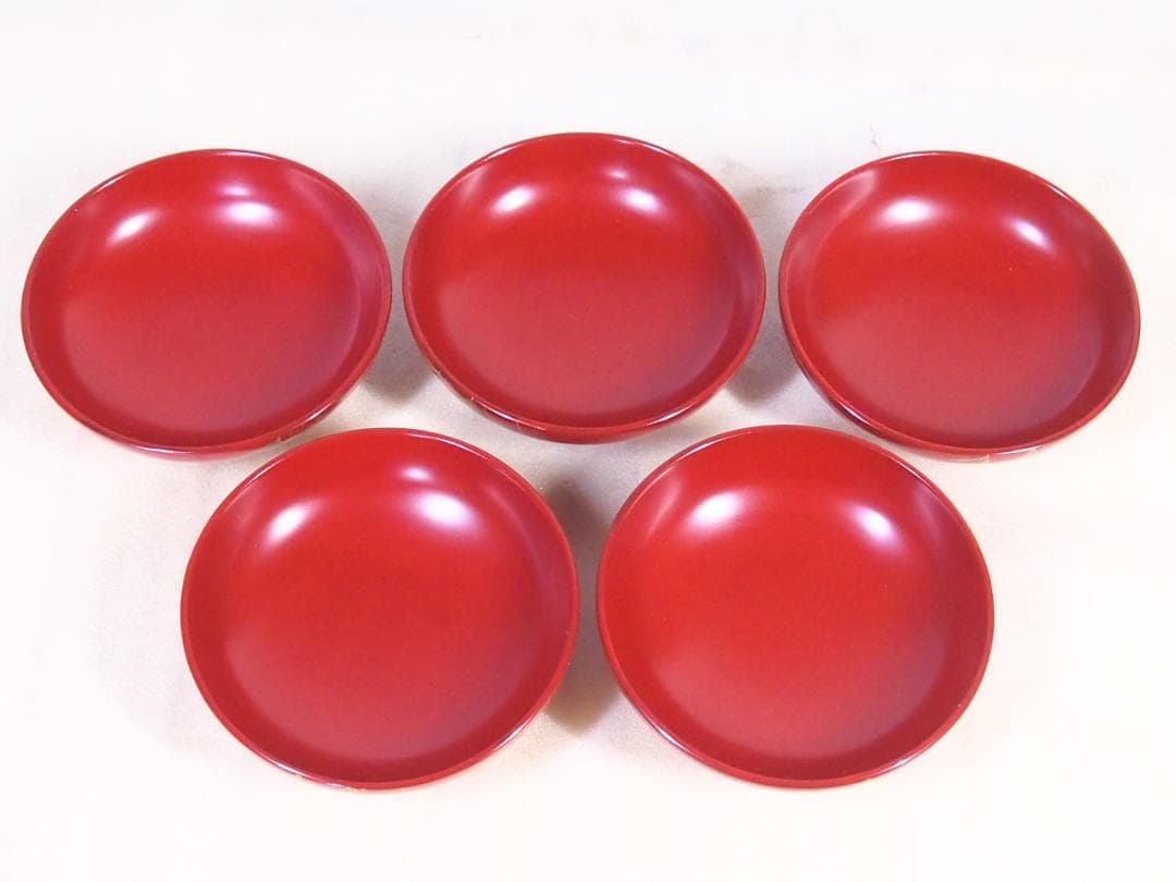 美品】輪島塗 西久保田漆器店 朱塗 桔梗蒔絵 小吸物椀 5客