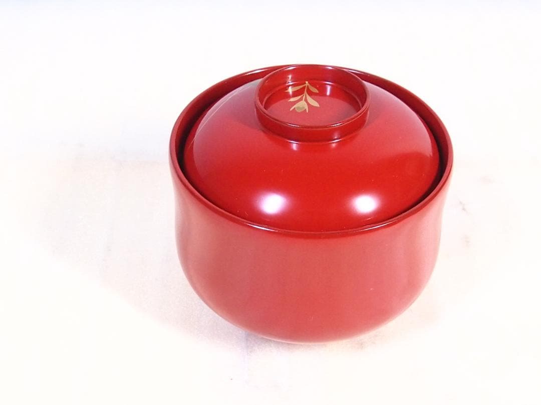 美品】輪島塗 西久保田漆器店 朱塗 桔梗蒔絵 小吸物椀 5客