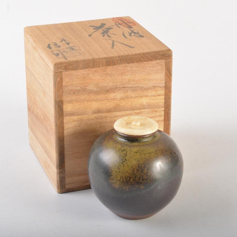 茶道具　丹波焼　市野信水作　茶入　共箱　V　6507 茶道具 丹波焼 市野信水作 茶入 共箱 V 6507