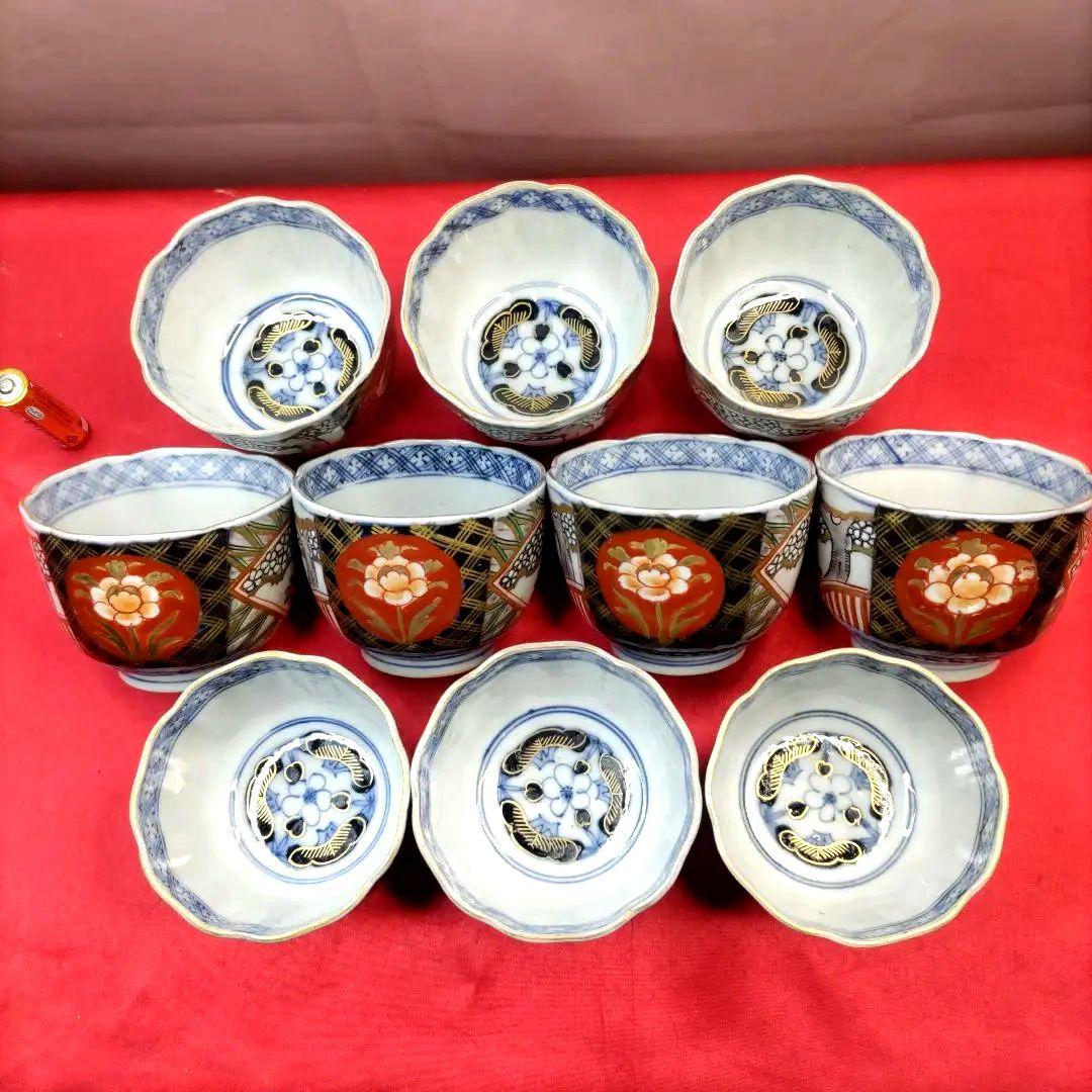 有田焼 伊万里焼 古伊万里 金彩 色絵 向付 蕎麦猪口 湯呑み 10客セット ②