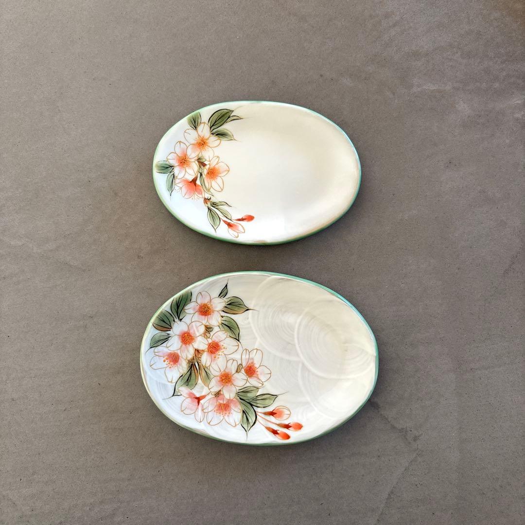 ほぼ新品》美品【陶葊】京焼 清水焼 白掛彩草花 色絵付け 皿 桜 陶あん