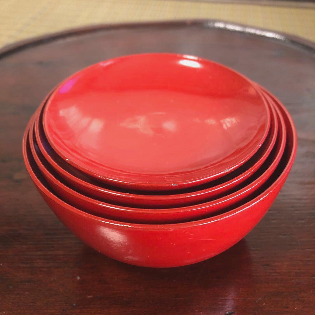 四つ組椀 漆椀4客セット 漆器 朱椀 昔椀 浄法寺塗