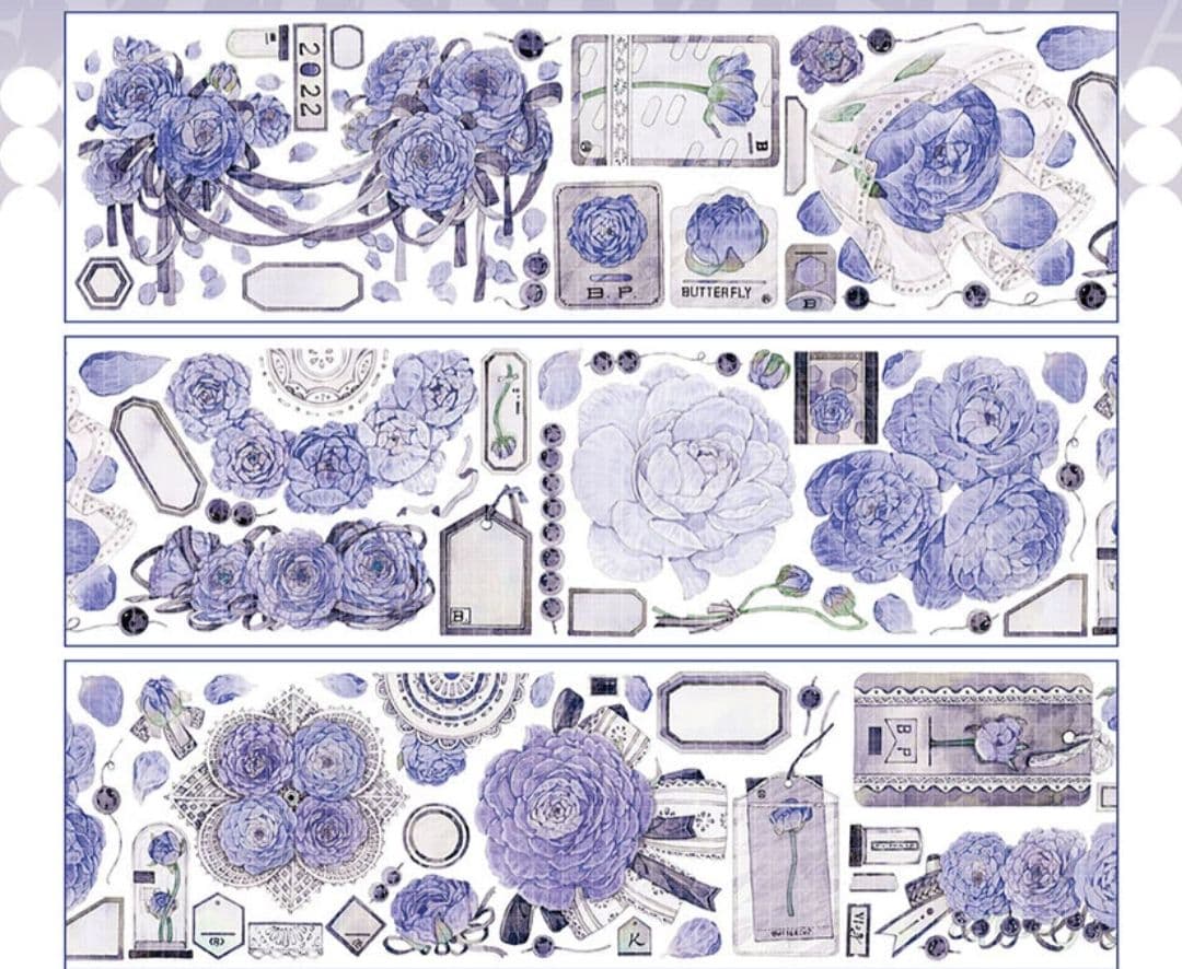 巻売 611☆ 海外 マスキングテープ マステ PET 花 装飾 薔薇 銀ホロ