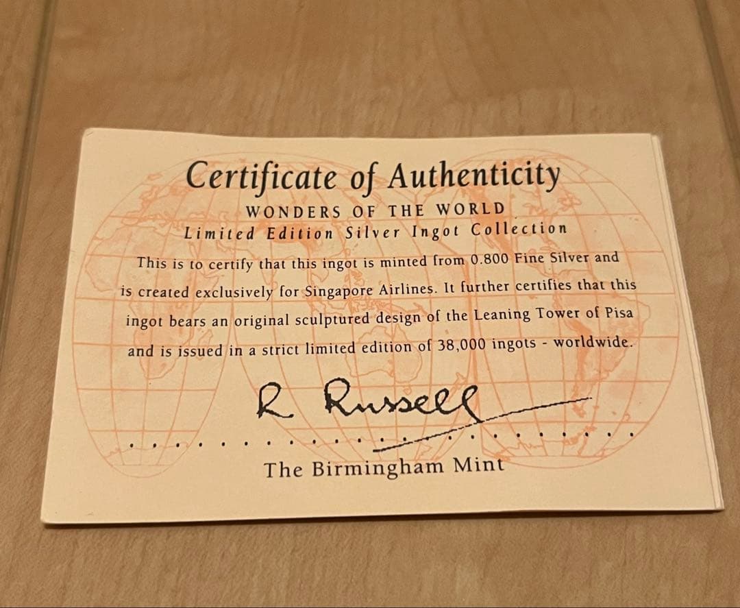 シルバーインゴットコレクション　ピサの斜塔
