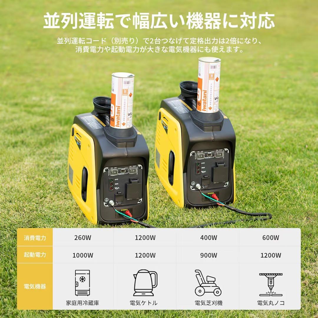 大特価】EENOUR インバーター発電機 カセットボンベ式 定格出力 災害時