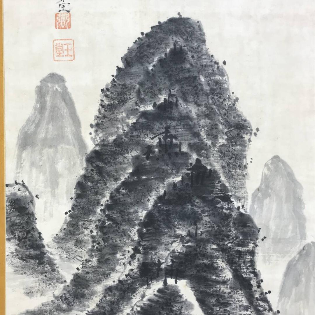 真作/浦上玉堂/夏山烟晩/山水図/塔山水図/掛軸☆宝船☆AH-655