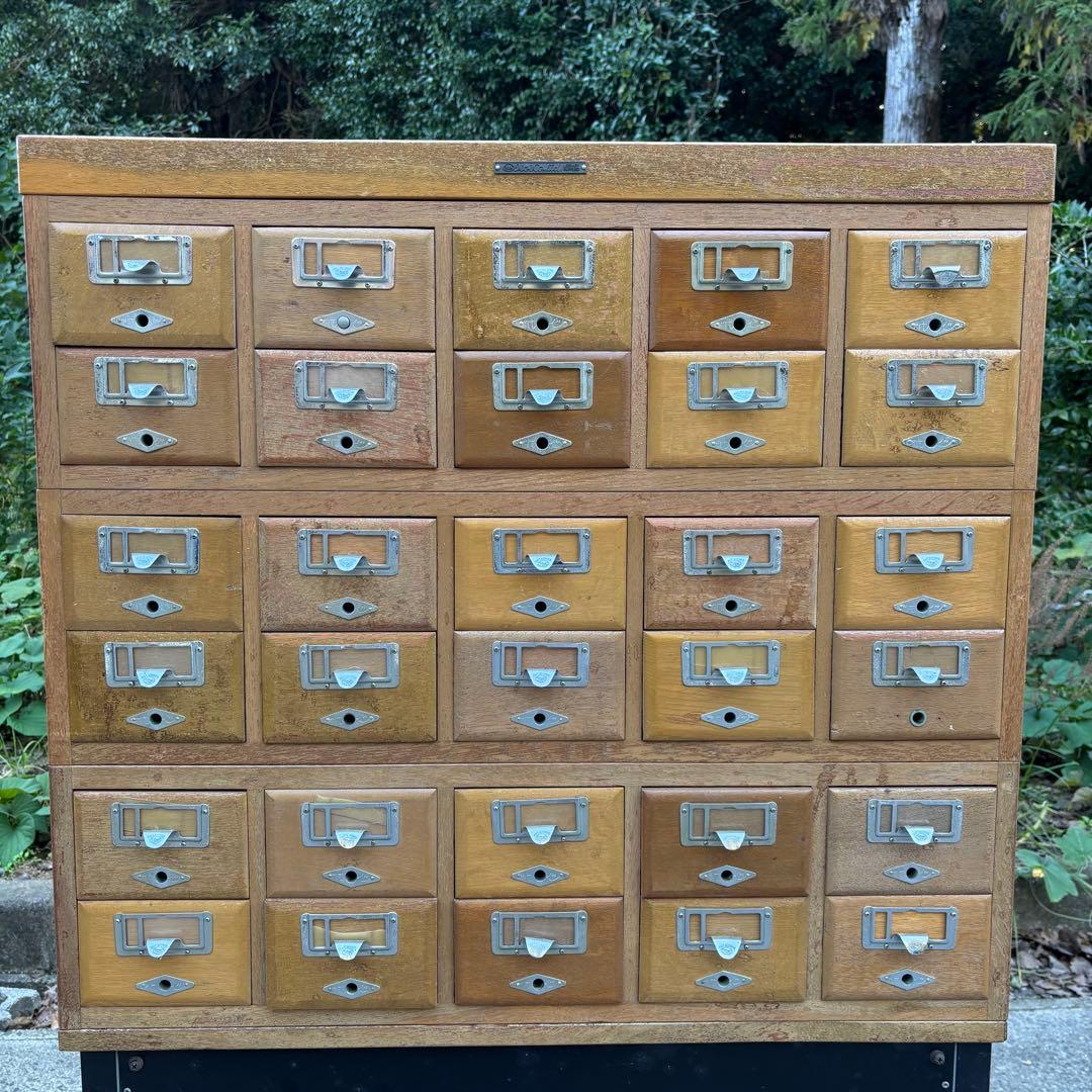 昭和レトロ 伊藤伊 積重型カード容器 30引出し 図書館 収納棚 カード