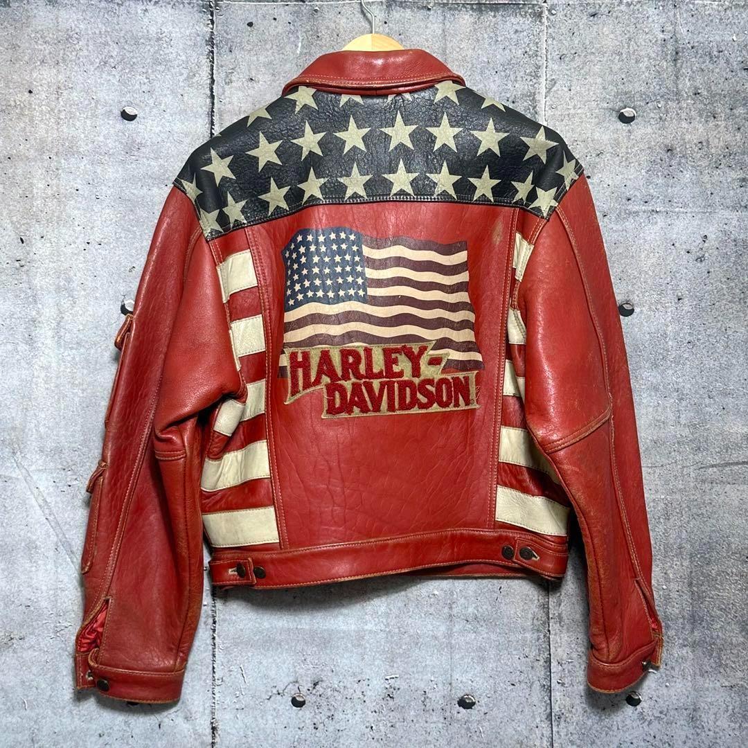 90s 00s HARLEY DAVIDSON ライダース 革ジャン 星条旗 ⭐️90s