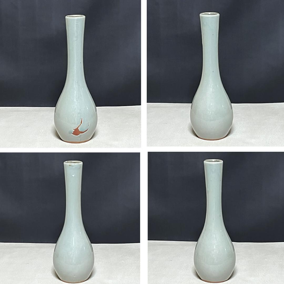 三代 諏訪蘇山 青磁 鶴首 一輪生 共箱 諏訪修 鶴首花入 一輪挿し