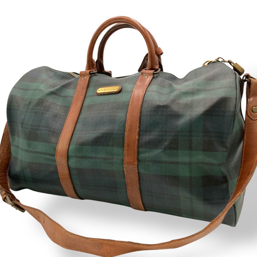 ポロラルフローレン ボストンバッグ 2way PVC レザー グリーン チェック
