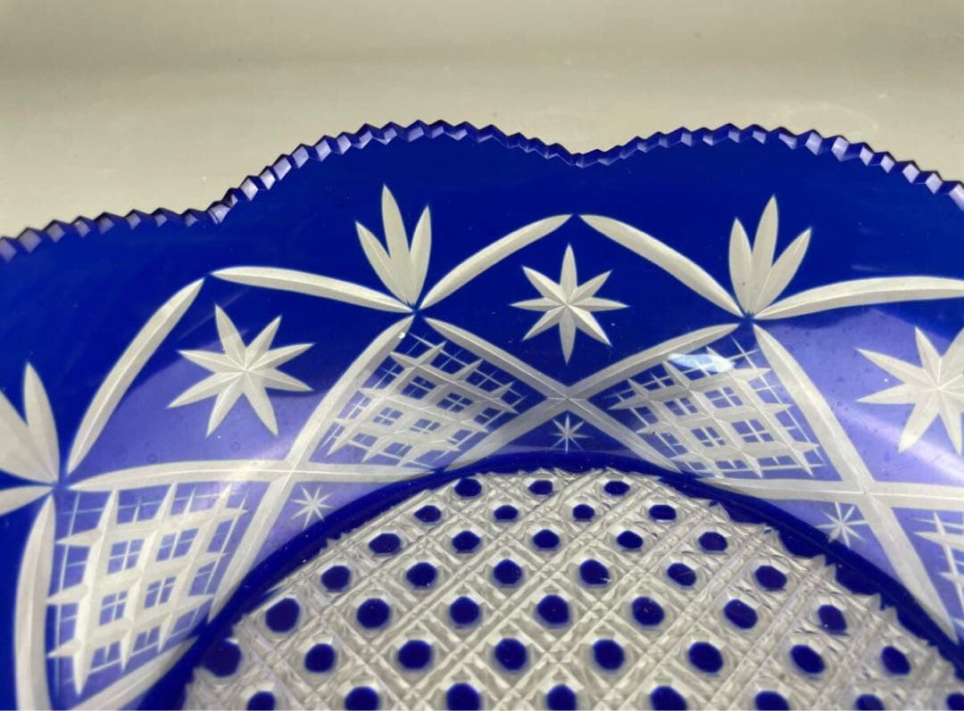 極上品 美品 薩摩切子 明治期 アンティーク 大鉢 工芸硝子 ガラスの