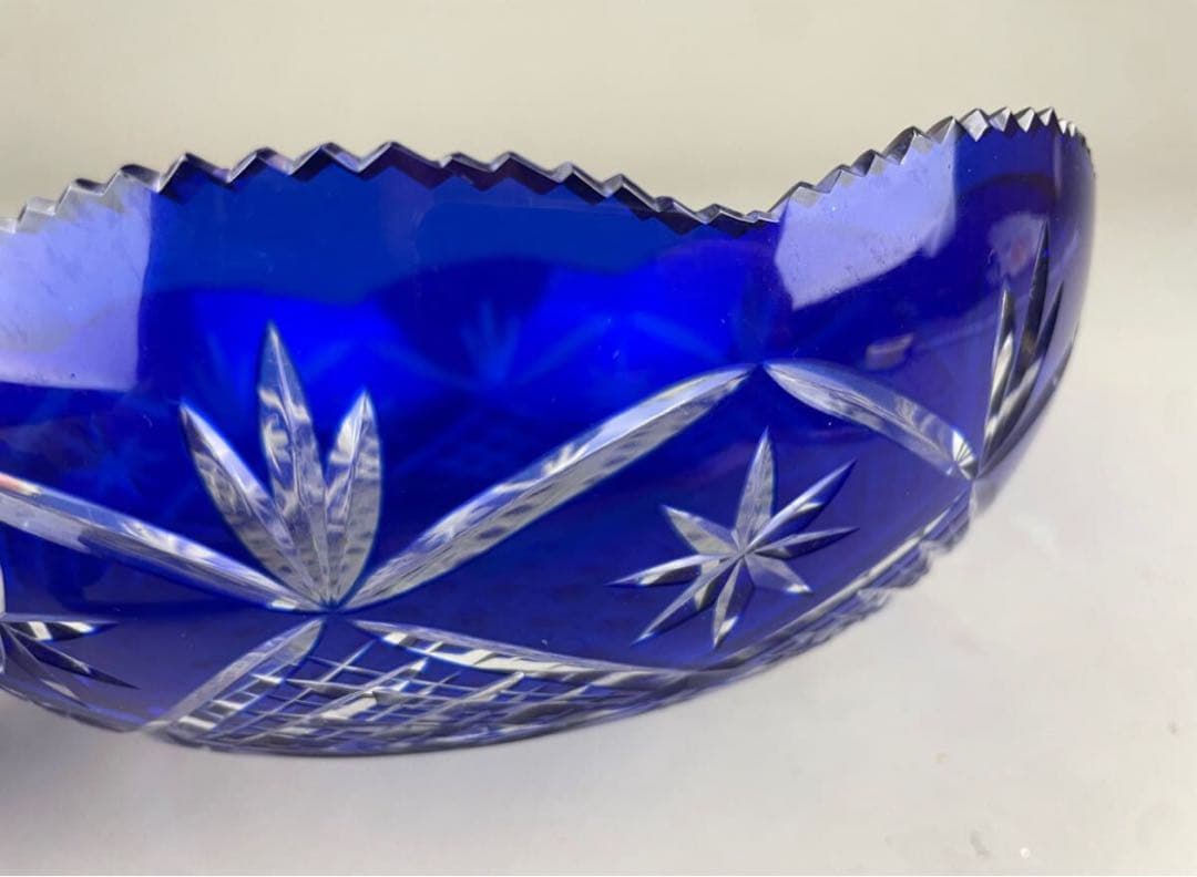 極上品 美品 薩摩切子 明治期 アンティーク 大鉢 工芸硝子 ガラス 極上