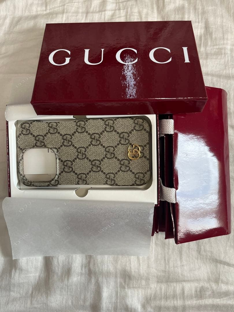 ばむさま専用　GUCCI iPhone用ケースベージュ/グレー16pro オフィディア〕iPhone 16 Pro ケース ・ベージュ＆ダークブラウン GG