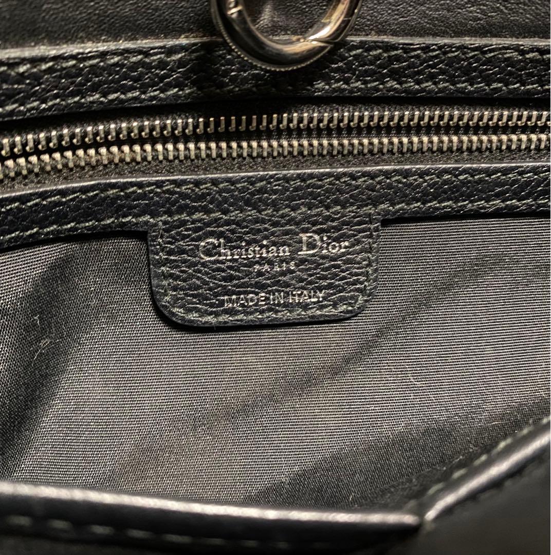 Christian Dior Dチャーム付き ブラックレザーハンドバッグ トート