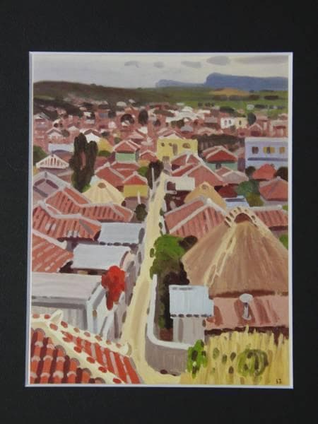 中村琢二、【沖縄の町】、豪華・希少画集画、新品高級額・額装付
