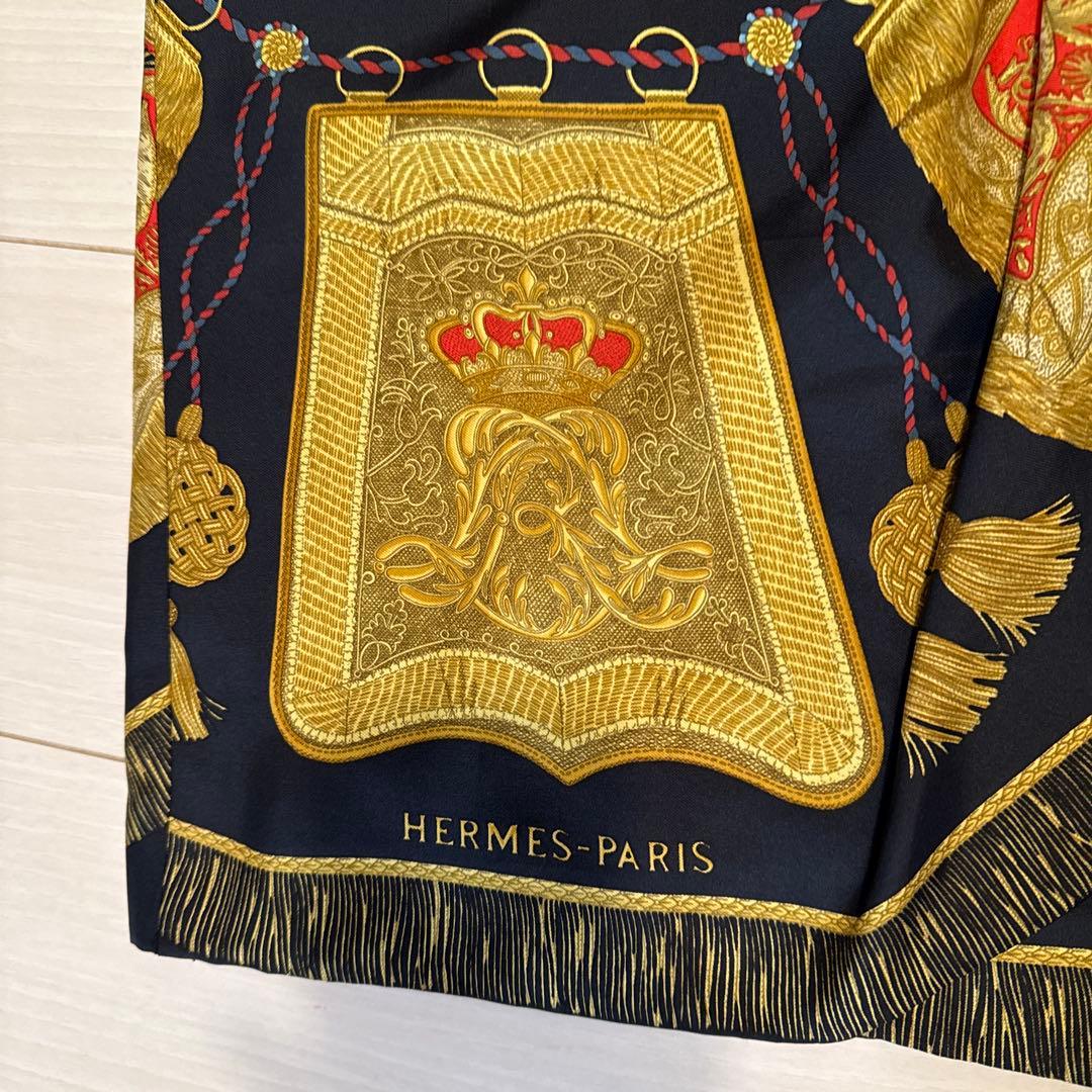 HERMES プリントシルクタイトスカート ネイビー/ゴールド
