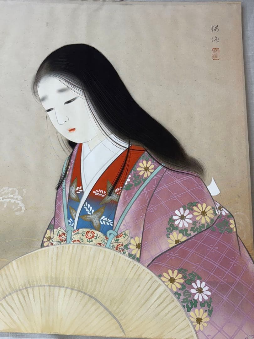 松井桜塘　日本画 絵画 人物画 美人画 額装