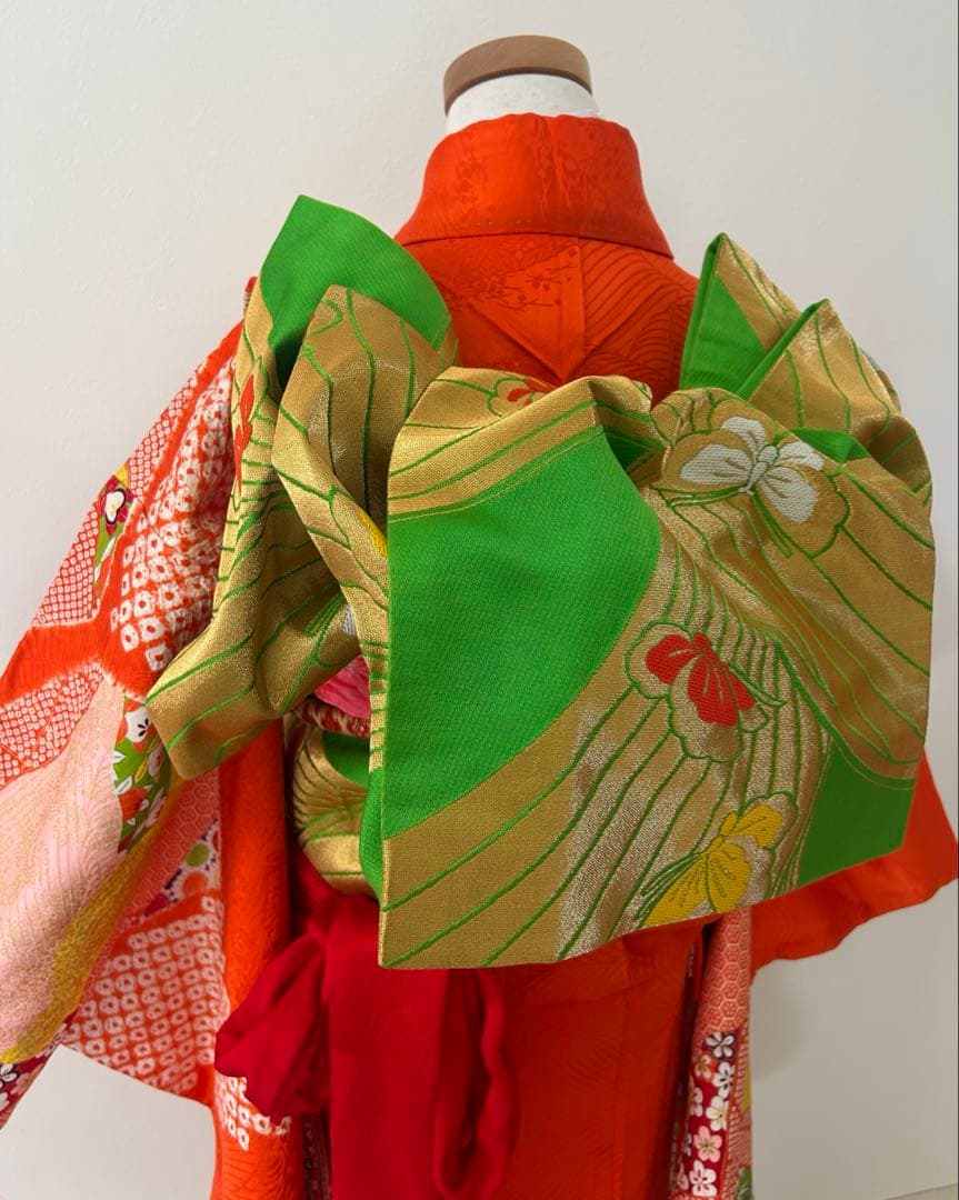 7歳　七五三　正絹着物　絞り　帯　帯揚げ　帯締め　しごき　セット