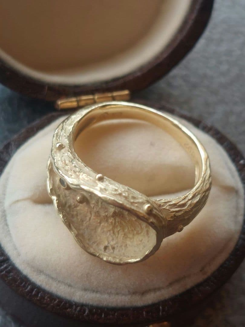 K18大振りリング⭐作家物？⭐艶消し+ダイヤ⭐個性的⭐レア